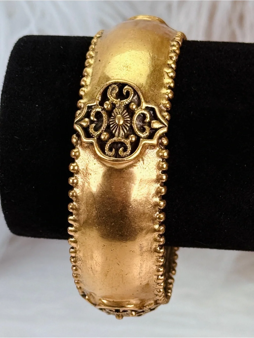 Aged Goldtone Textured Weighted bohemian chic Bangle Bracelet